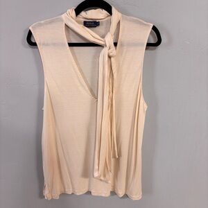 NWOT Ralph Lauren Cream Sleeveless Blouse with Tie Neck - Sz L